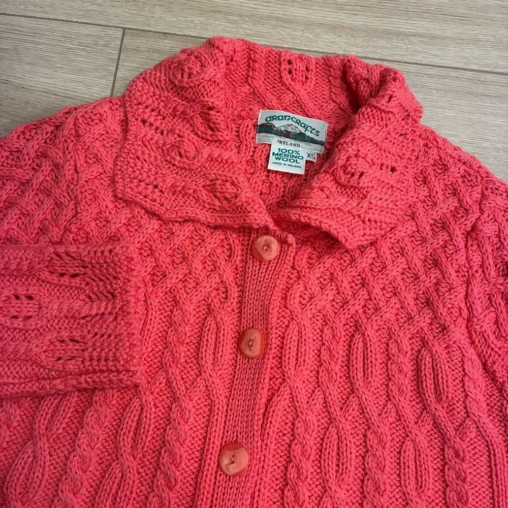 Aran Crafts Women’s 100% Merino Wool Made in Ireland Peach Cardigan Size XS